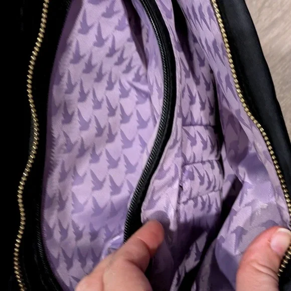 Lo & Sons Brookline Laptop Bag Black with Lavender Interior Nylon Tote - Picture 9 of 11